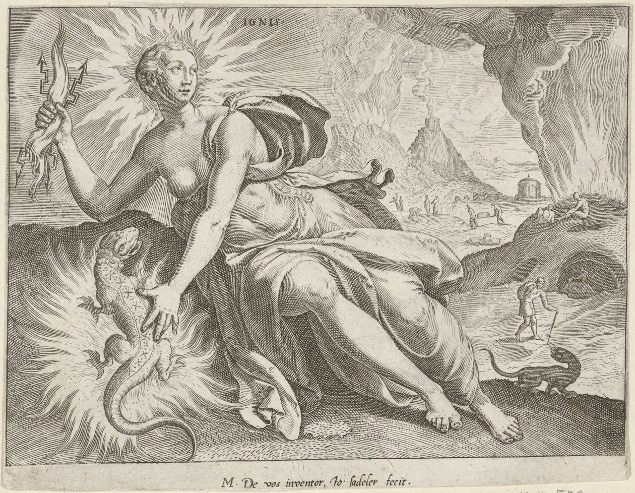 Fyrverkeri Ignis (tittel på objekt) The Four Elements (serietittel) av Johann Sadeler (I)