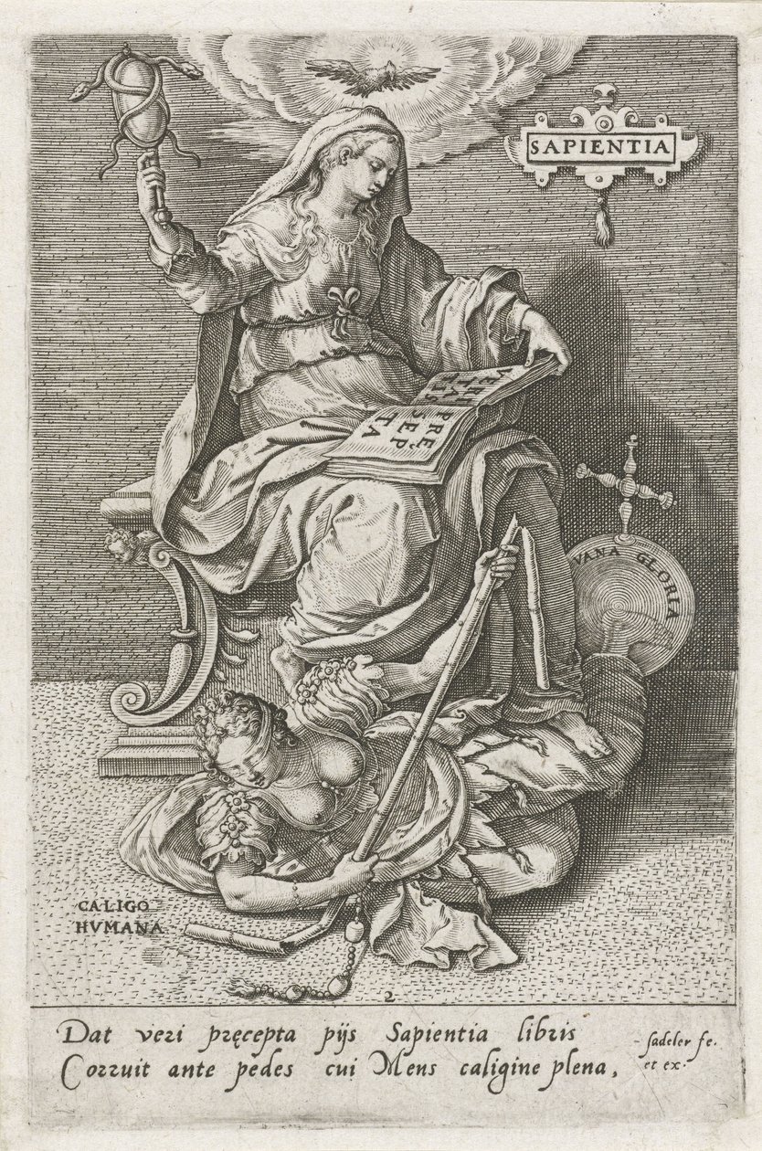 Visdom (Sapientia) overvinner menneskelig forvirring (Caligo Humana) Sapientia (tittel på objekt) The Virtues Overcome The Vices (serietittel) av Johann Sadeler (I)