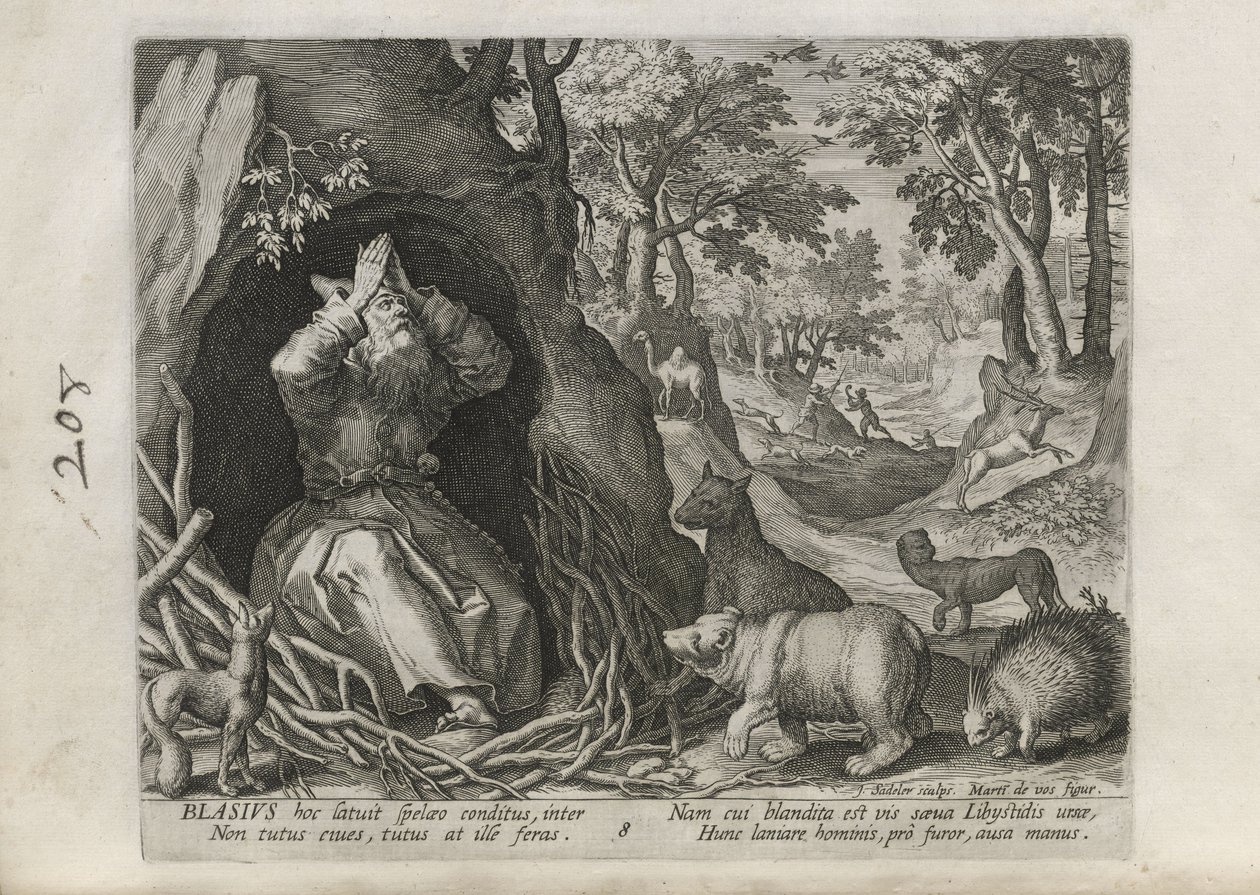 Blasius, plansje 8 av 30 fra serien Sylvae Sacrae (Eremitter i landskap) av Johann Sadeler I
