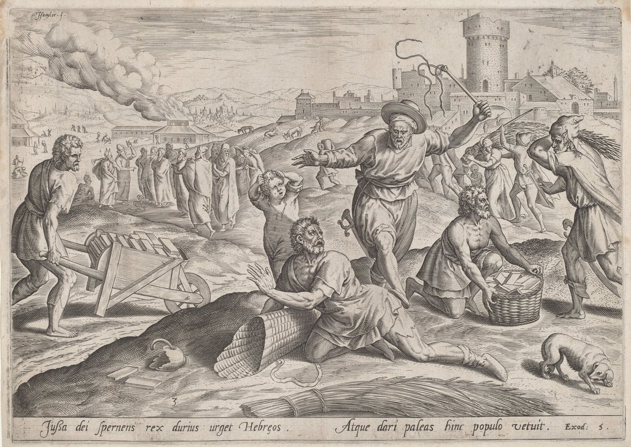 Faraos oppgavemester som slo israelittene, ca. 1585. av Johann Sadeler I