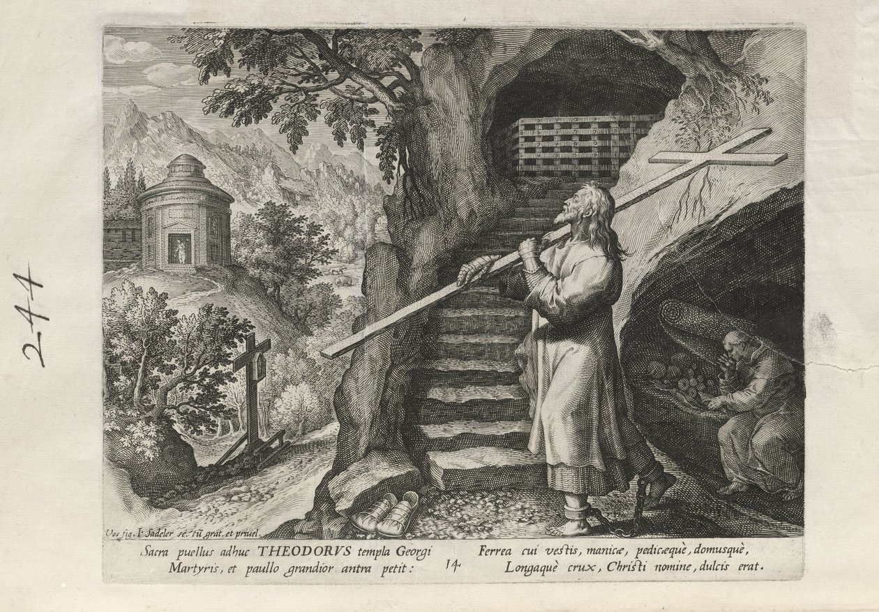 Theodorus, plansje 14 av 25 fra serien Trophaeum Vitae Solitariae (mannlige eremitter) av Johann Sadeler I