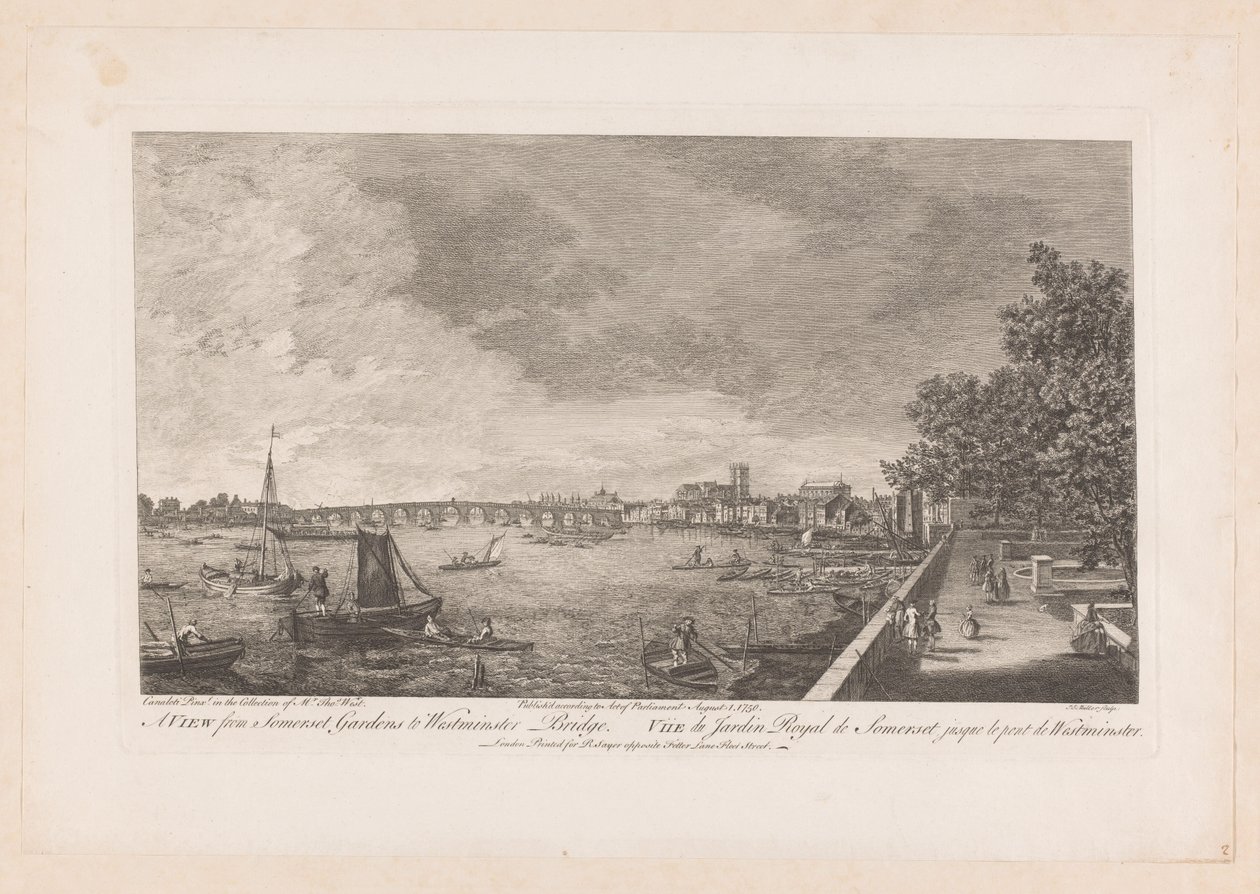 Utsikt over Somerset Gardens fra Westminster Bridge i London av Johann Sebastian Muller