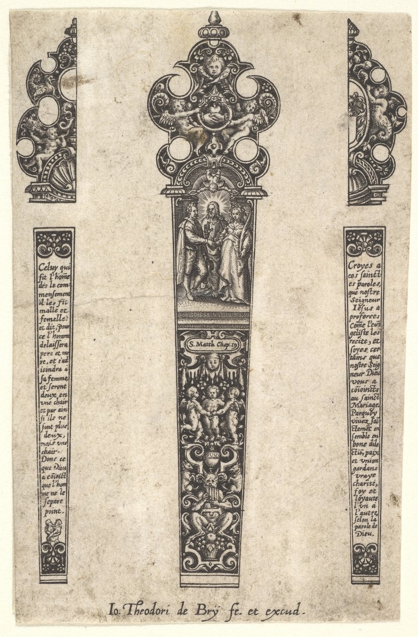 Design for knivskaft for å minnes et ekteskap, ca. 1580-1600. av Johann Theodor de Bry