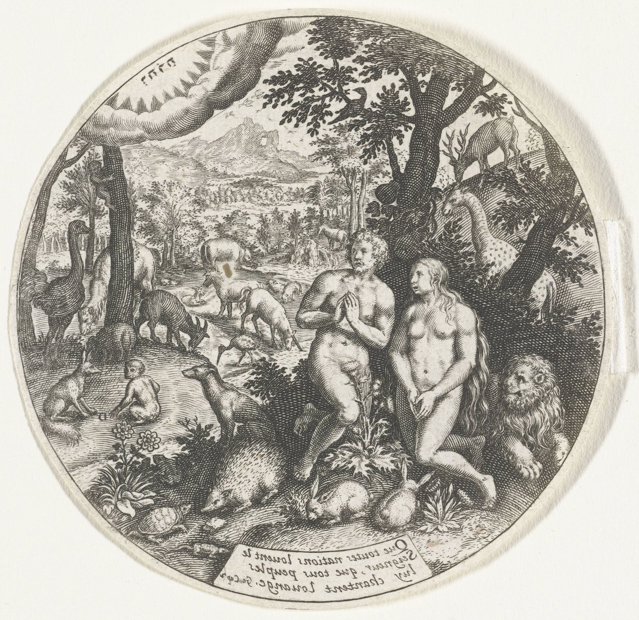 Gud snakker med Adam og Eva i paradis av Johann Theodor de Bry