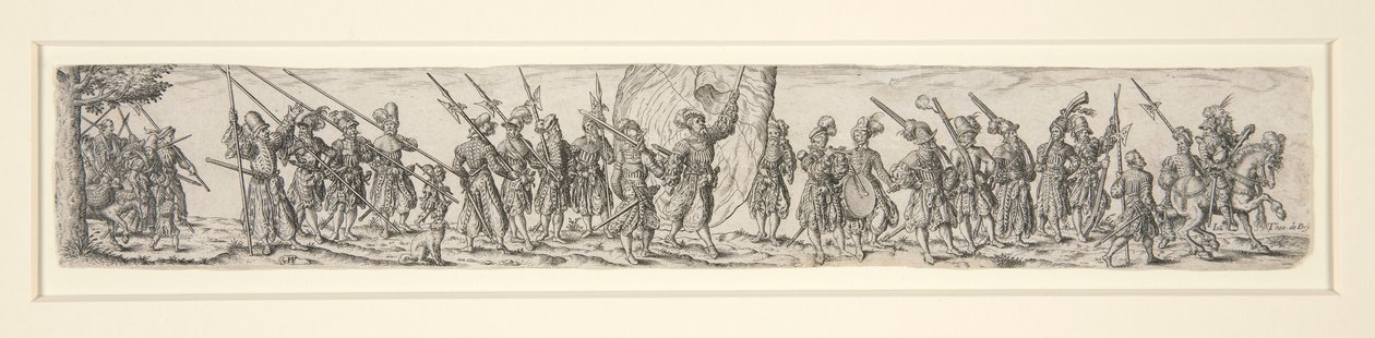 marsjerende soldater med en fanebærer av Johann Theodor de Bry