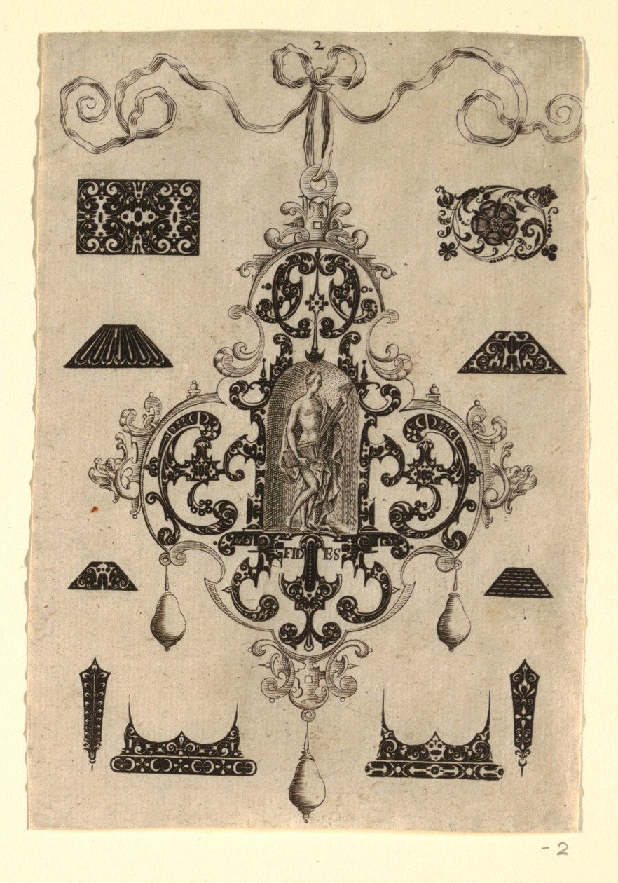 Plate 2, fra en serie på åtte anhengsdesign med kardinaldydene av Johann Theodor de Bry