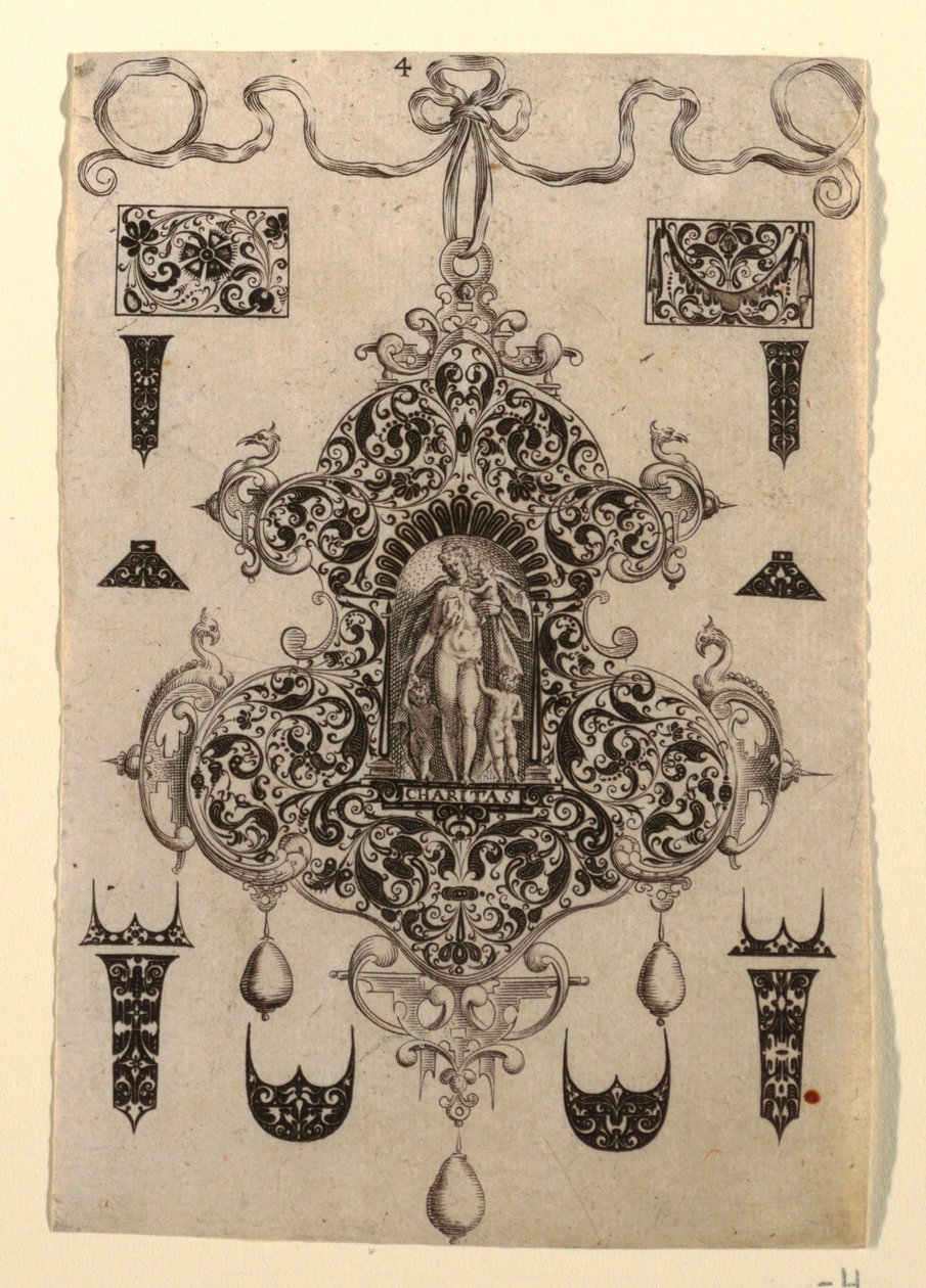 Plate 4, fra en serie på åtte anhengsdesign med kardinaldydene av Johann Theodor de Bry