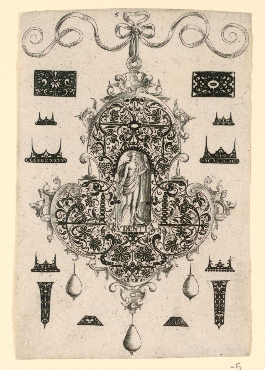 Plate 5, fra en serie på åtte anhengsdesign med kardinaldydene av Johann Theodor de Bry