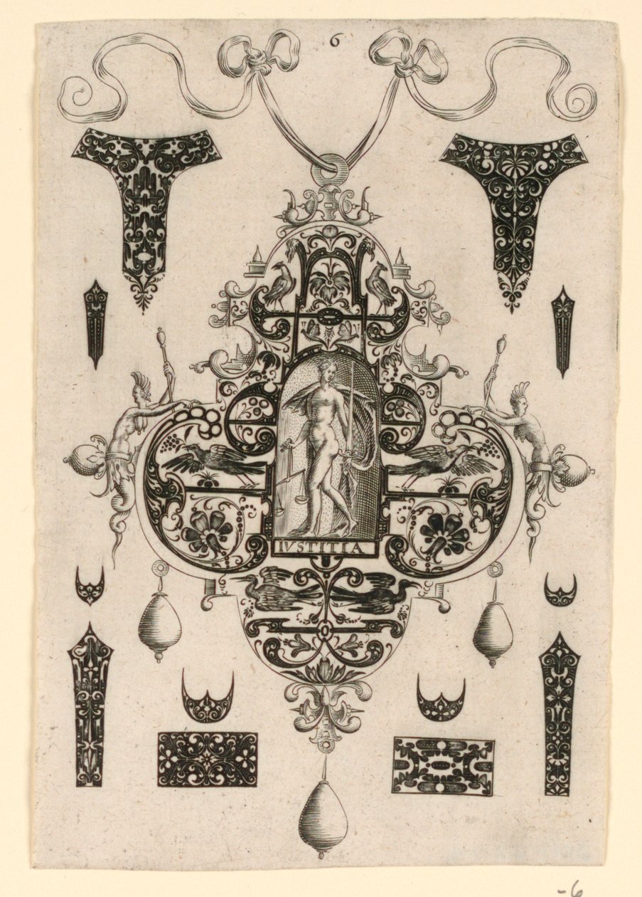 Plate 6, fra en serie på åtte anhengsdesign med kardinaldydene av Johann Theodor de Bry