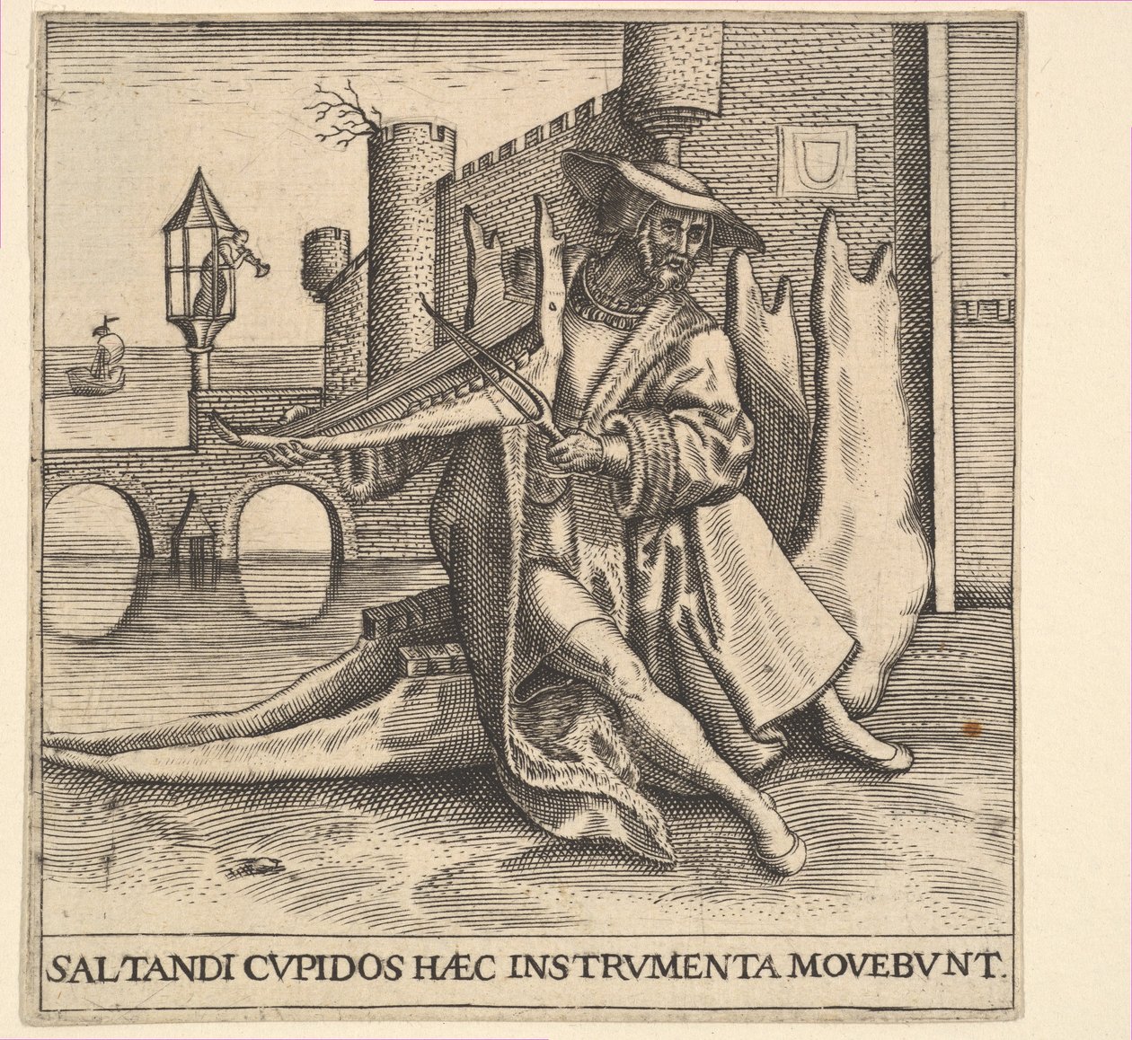 Den rike mannen spiller fiolin på et kjevebein. av Johann Theodor de Bry