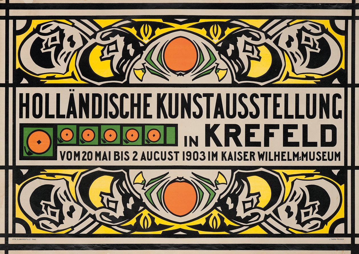 Plakat som reklamerer for den nederlandske kunstutstillingen i Krefelds Kaiser Wilhelm Museum av Johan Thorn Prikker