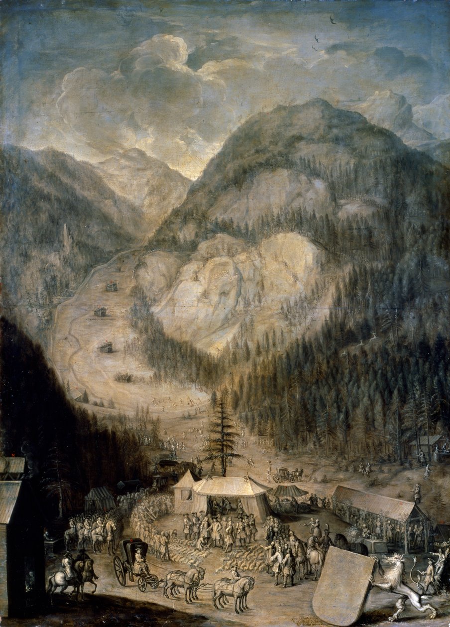 Charles VI, den hellige romerske keiseren, inspiserer drapet på gemsehjort i Eisenerz av Johann Veit Hauck