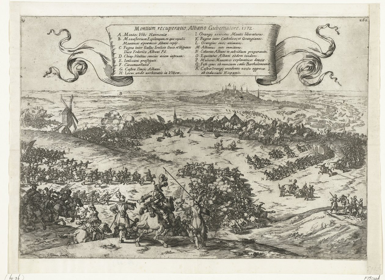 Alva beleirer Bergen i Henegouwen, 1572 Gjenoppretting av fjellene, Albano Gubernatore. 1572 (tittel på objekt) av Johann Wilhelm Baur