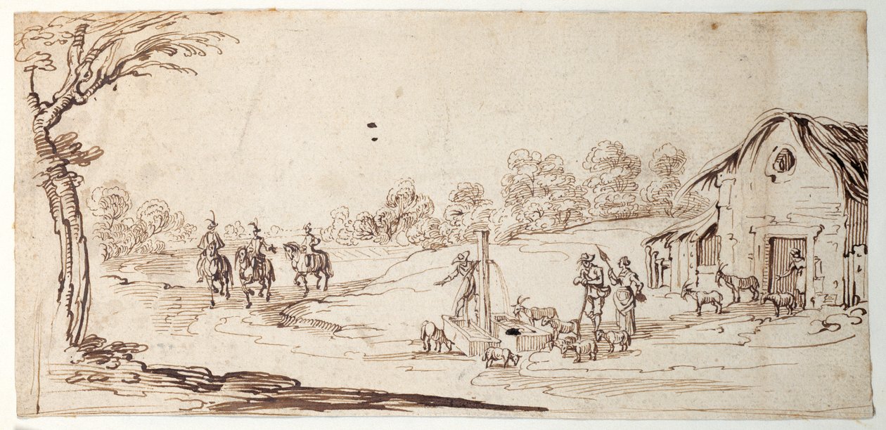 Landlig scene (penn og blekk på papir) av Johann Wilhelm Baur