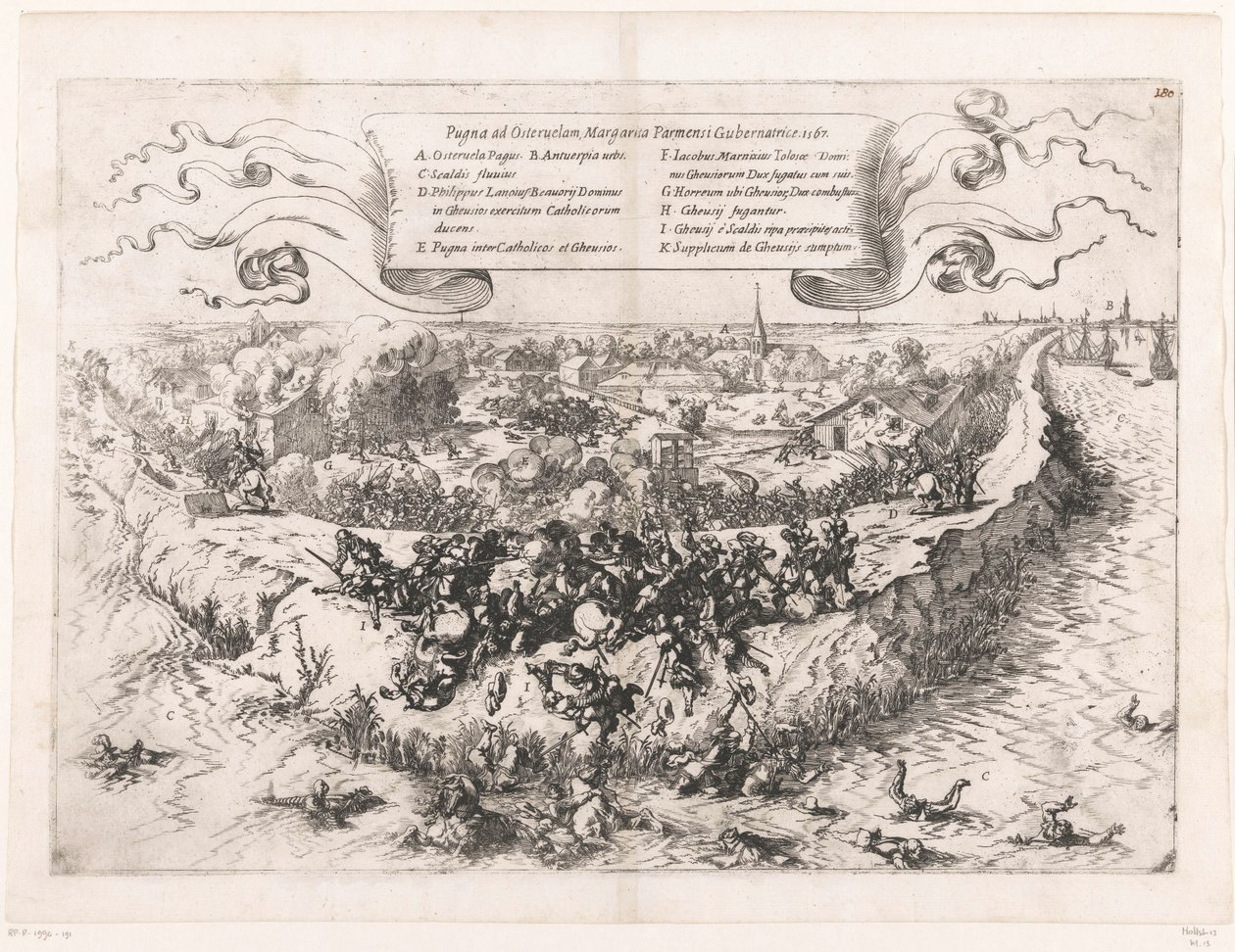 Slaget ved Oosterweel, 1567 Pugna ad Osteruelam, Margarita Parmensi Gubernatrice. 1567 (tittel på objekt) av Johann Wilhelm Baur
