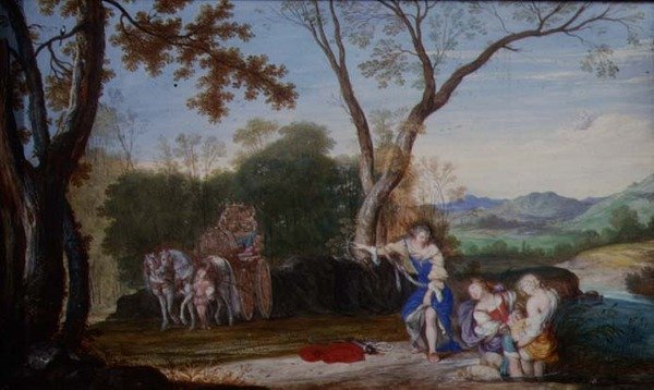 Bortføringen av Rinaldo (gouache på vellum lagt på panel) av Johann Wilhelm Baur