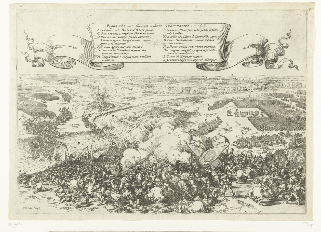 Veldslag aan de rivier de Gete, 1568 Slaget ved elven Geta med Alban-guvernøren. 1568 (tittel på objekt) av Johann Wilhelm Baur
