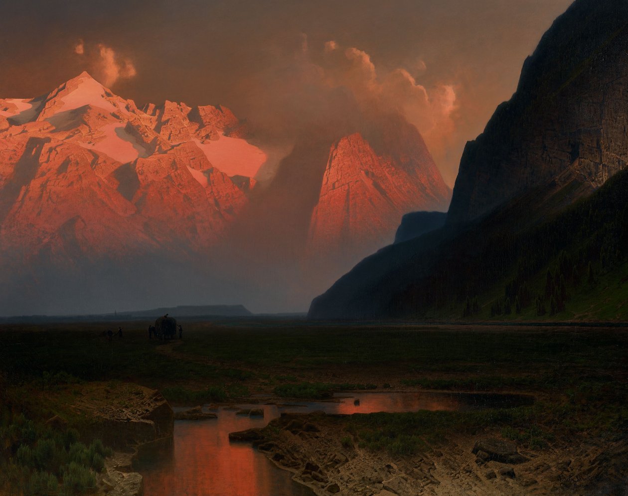 Loisach-dalen i de bayerske Alpene, ca. 1871 (olje på lerret) av Johann Wilhelm Julius Kohnholz