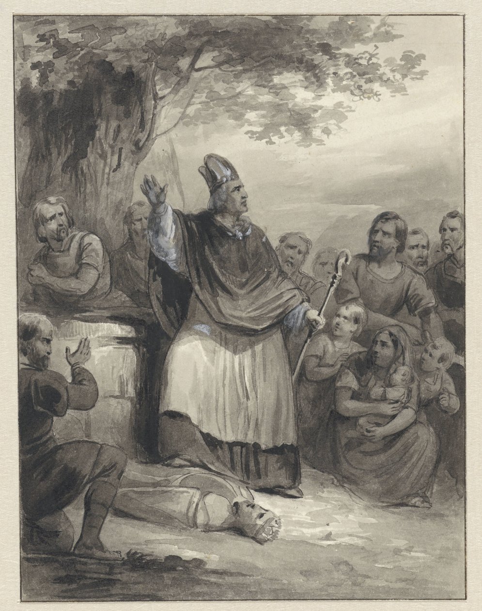 Willibrord forkynner troen på Walcheren, 695 av Johann Wilhelm Kaiser (I)