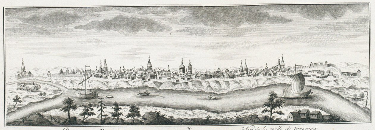 Utsikt over Yeniseysk, ca 1735 av Johann Wilhelm Lürsenius