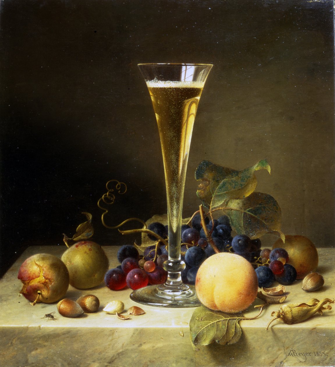 Stilleben med et glass champagne, 1855 av Johann Wilhelm Preyer