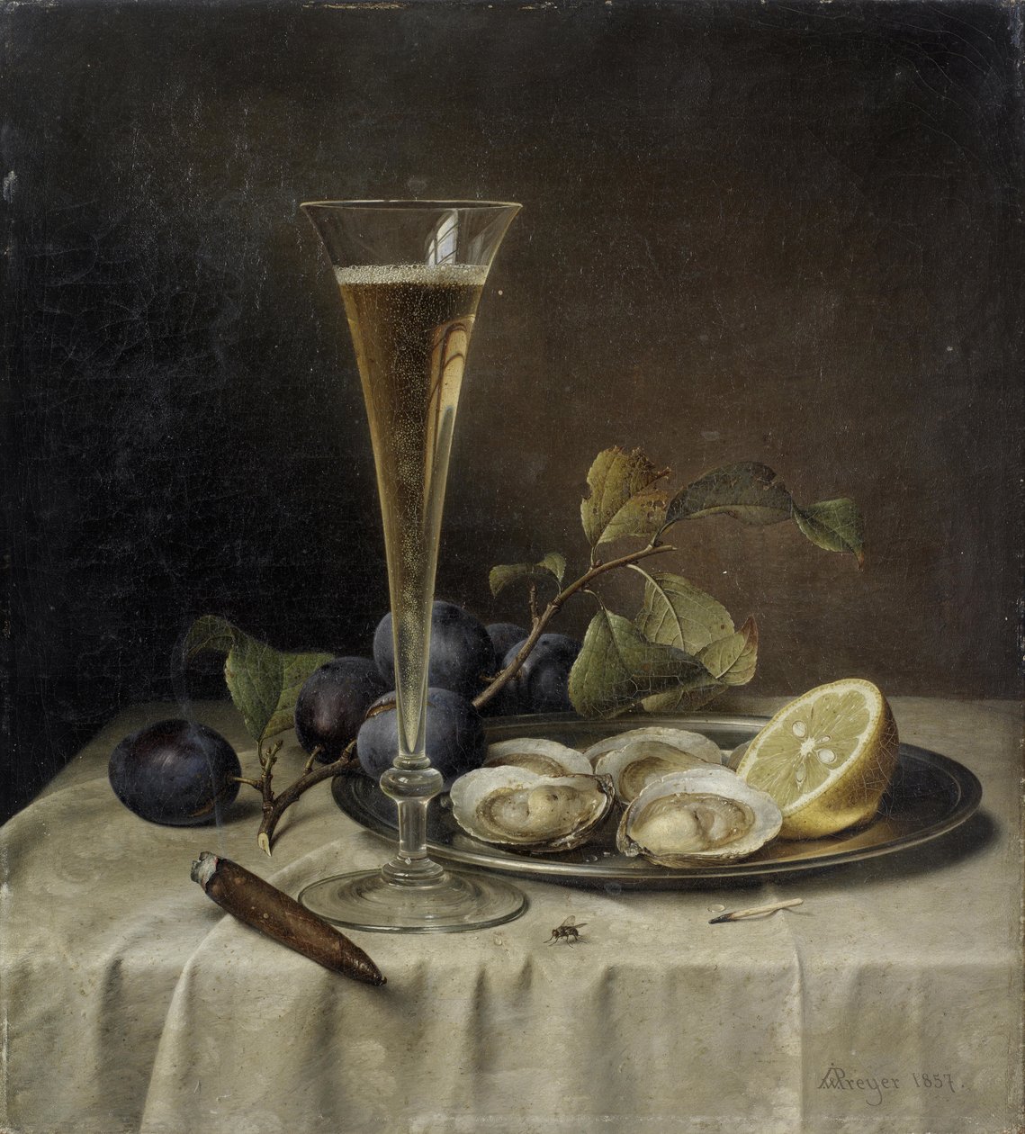 Stilleben med champagne og østers, 1857. av Johann Wilhelm Preyer
