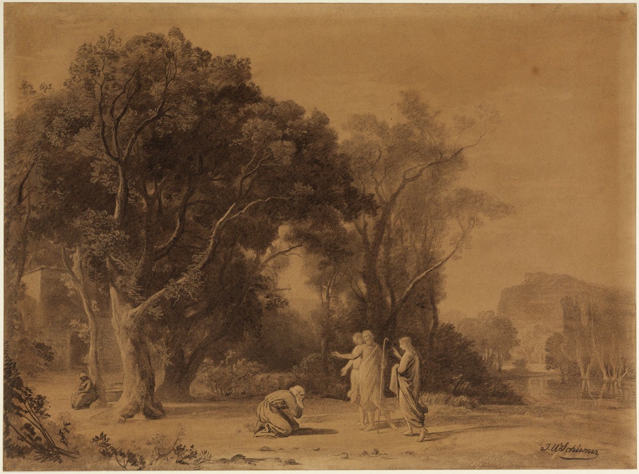 Abraham mottar løftet om Isak i Mamres lund (1. Mosebok 15, 1ff) av Johann Wilhelm Schirmer