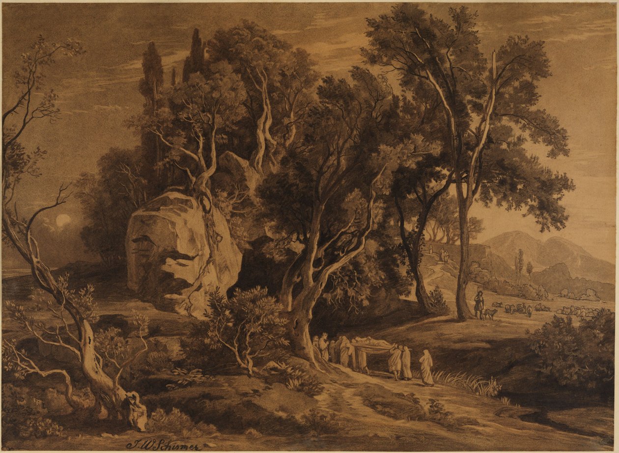 Abrahams begravelse i hulen i Mamres lund (1. Mosebok 25, 9) av Johann Wilhelm Schirmer