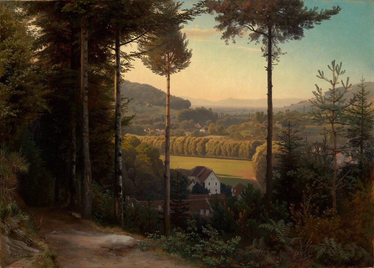 Oosdalen med utsikt over Rhinsletten og Vogesene, kveld av Johann Wilhelm Schirmer