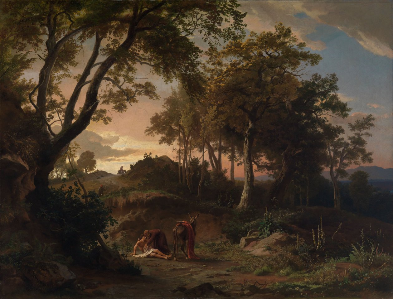 Kvelden, redningen av den skadde vandreren ved den barmhjertige samaritanen av Johann Wilhelm Schirmer