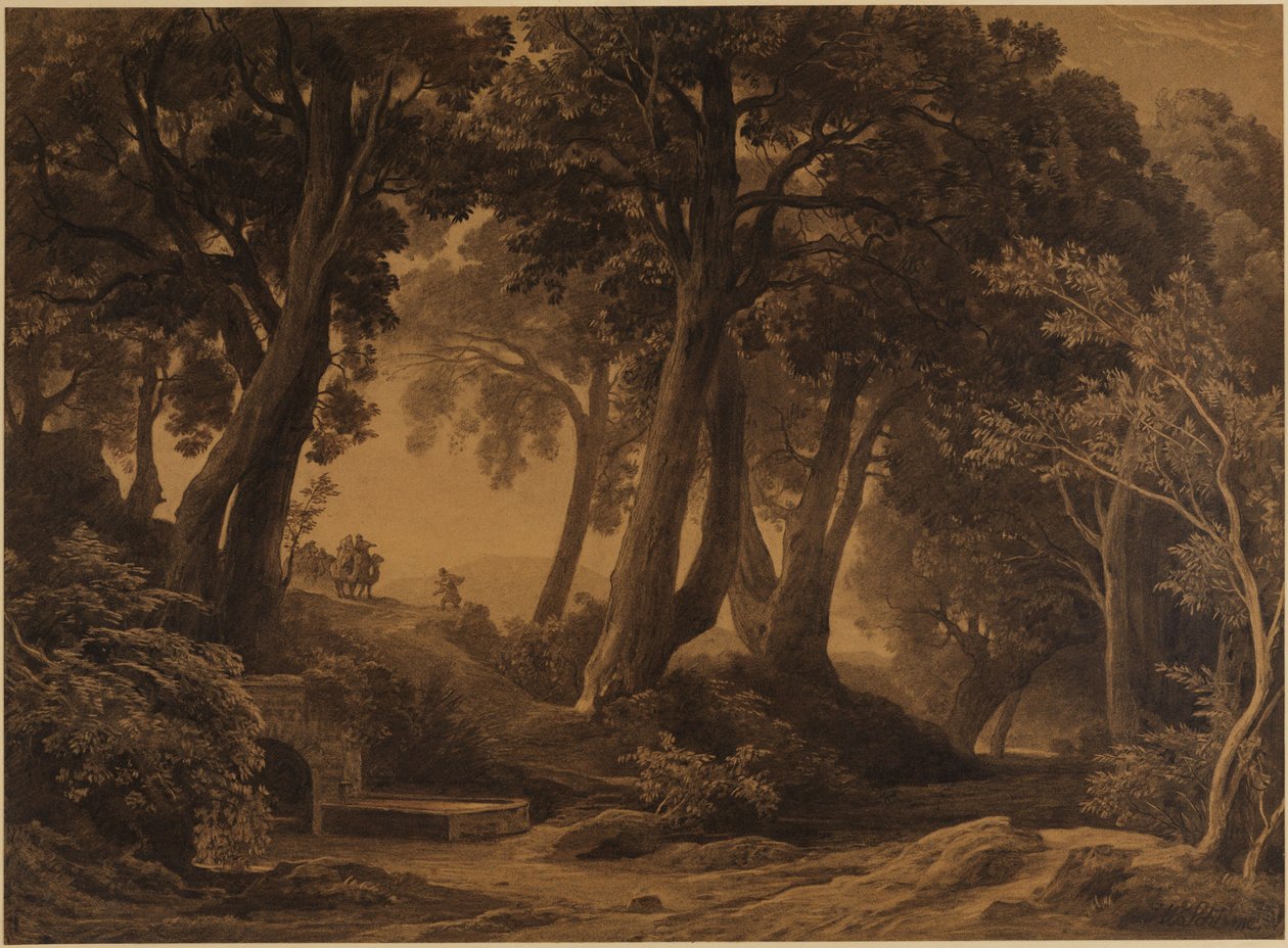 Møtet mellom Isak og Rebekka (1. Mosebok 24, 62-63) av Johann Wilhelm Schirmer