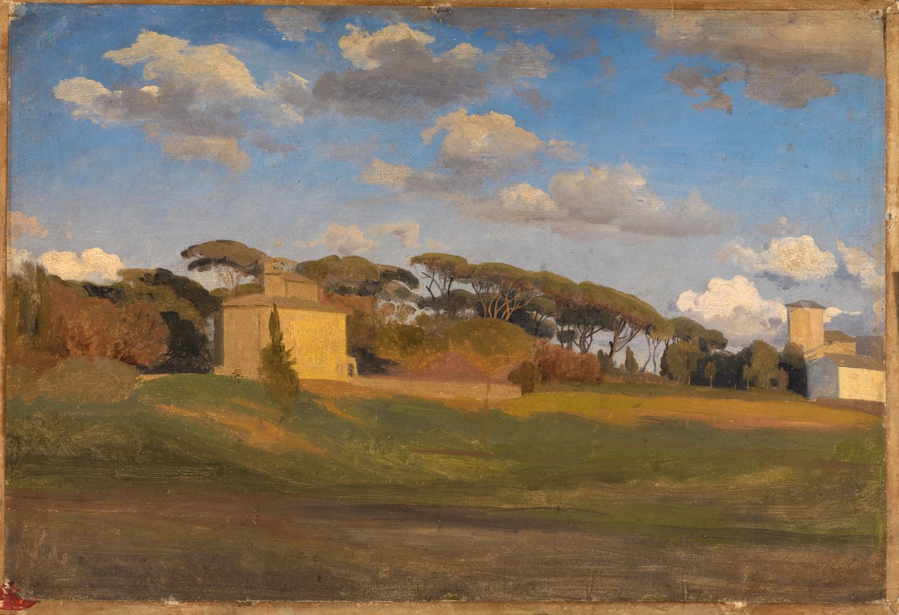«Casina di Raffaello» og et utsiktstårn i parken til Villa Borghese av Johann Wilhelm Schirmer
