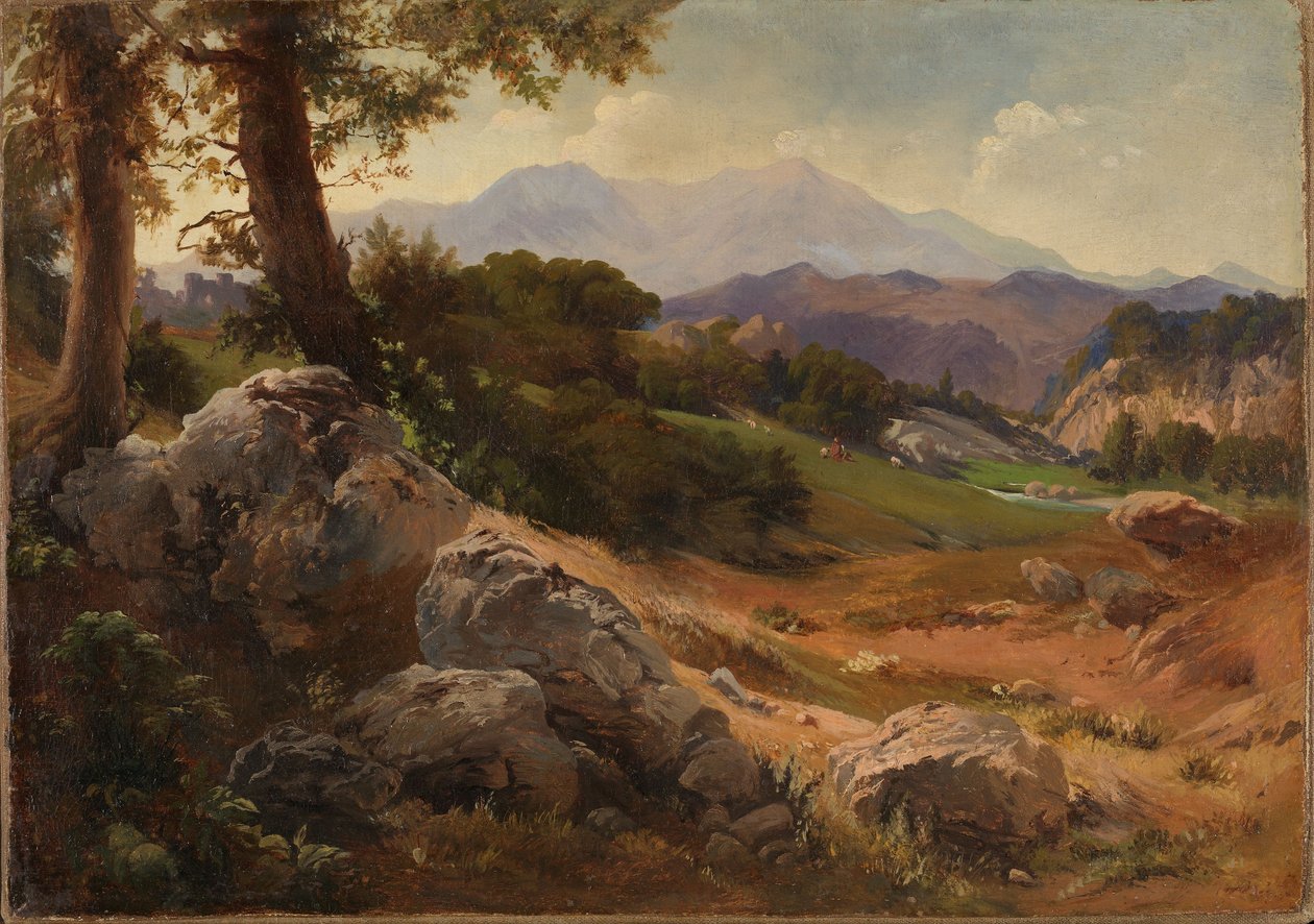 Fjellandskap med geiter av Johann Wilhelm Schirmer