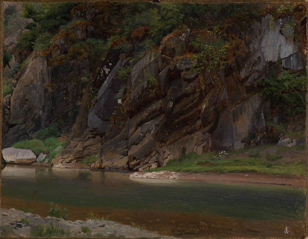 Elv med steinete bredd av Johann Wilhelm Schirmer