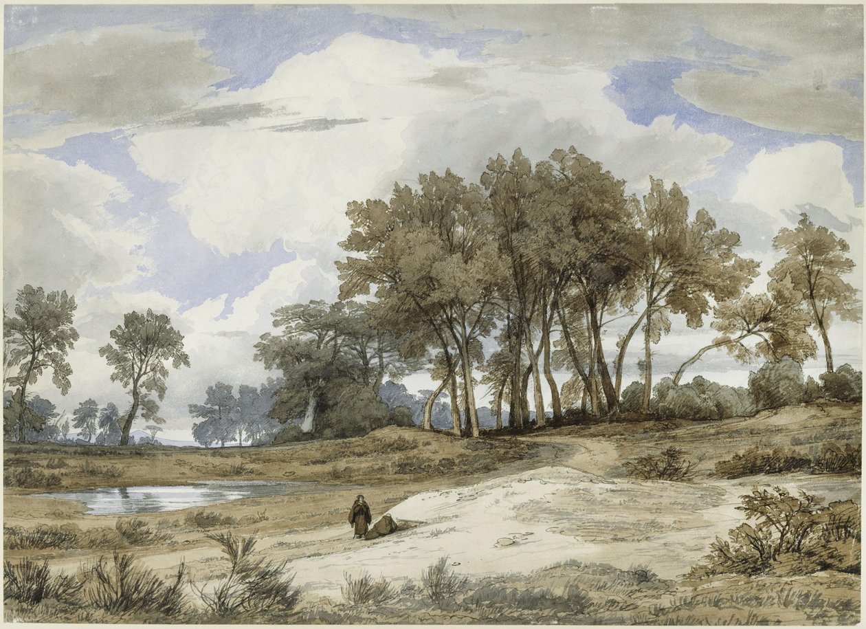 Italiensk landskap, to munker i forgrunnen av Johann Wilhelm Schirmer