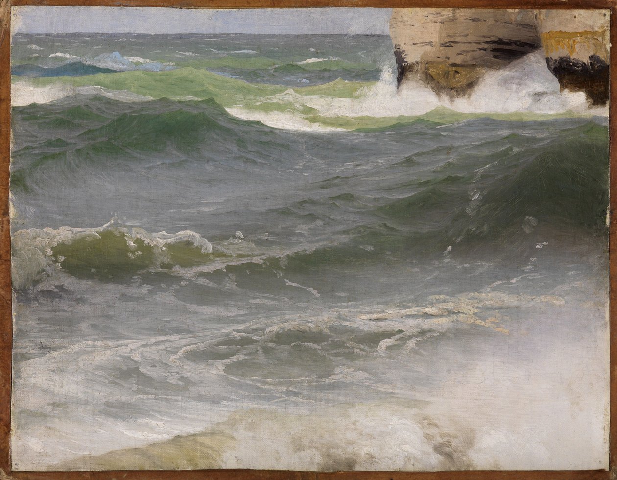 Havstudie ved Étretat med klippekyst til høyre av Johann Wilhelm Schirmer