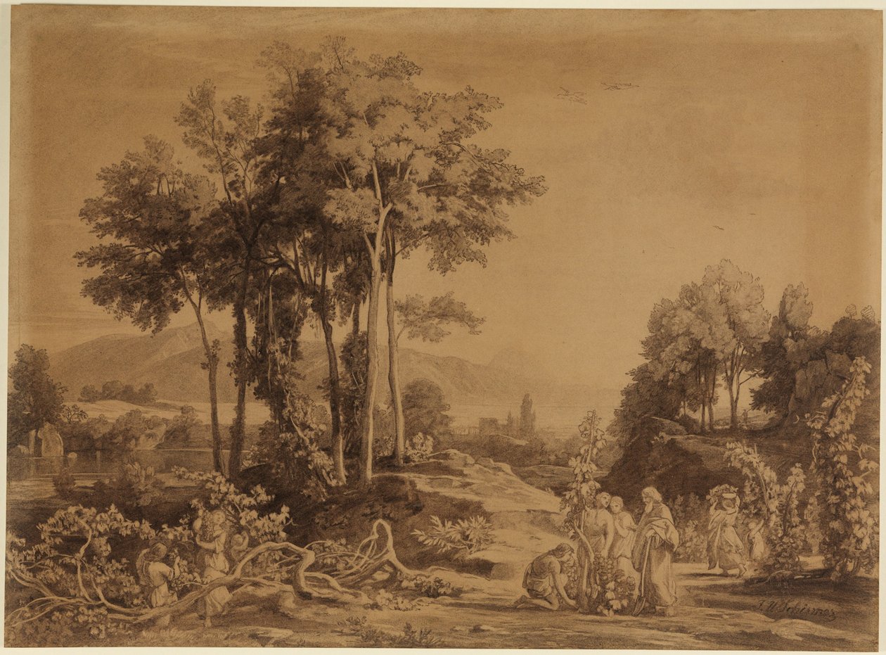 Noah planter vinmarker (1. Mosebok 9, 20) av Johann Wilhelm Schirmer