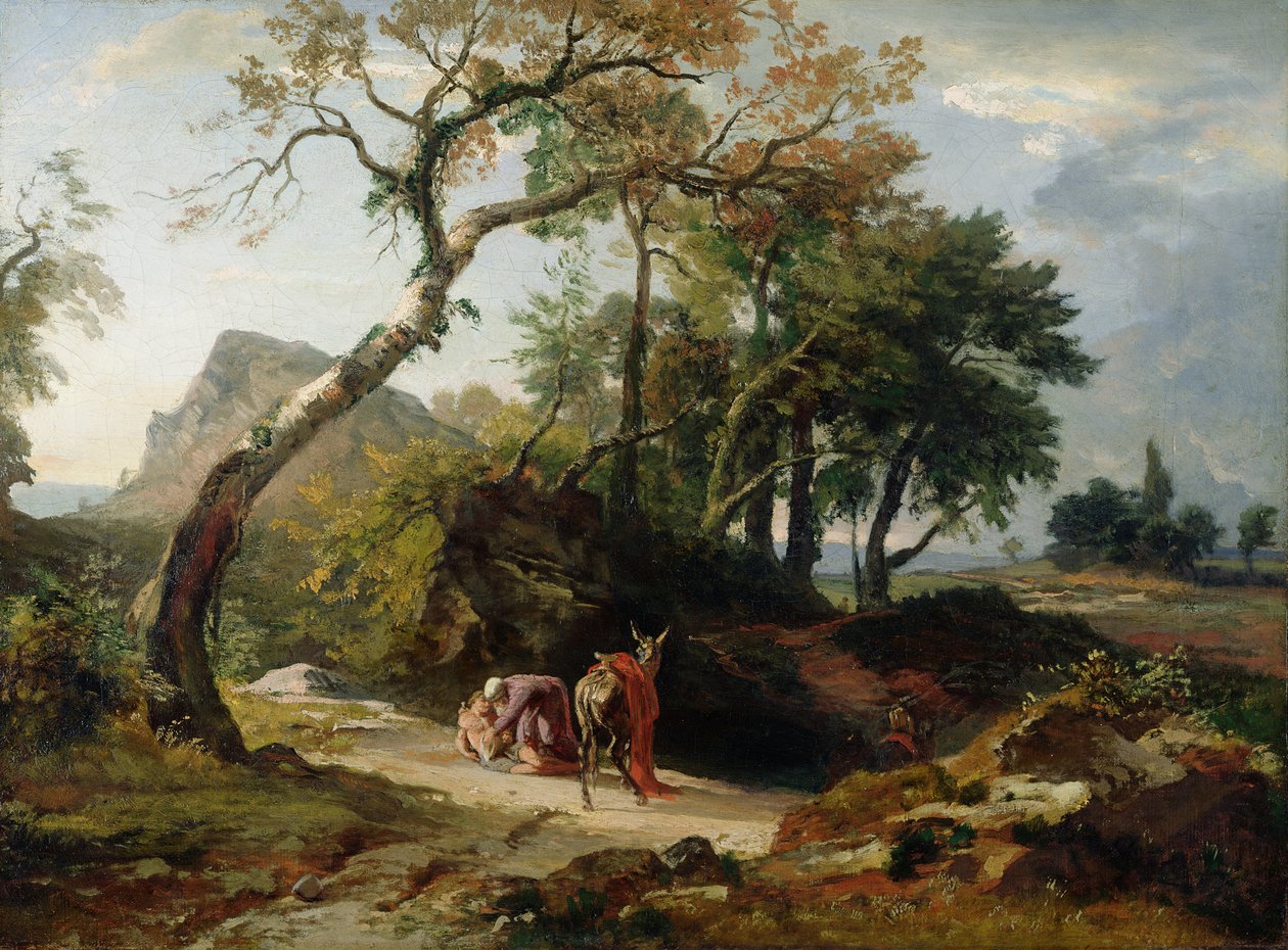 Redningen av den skadde mannen av den barmhjertige samaritanen (kveld) ca. 1856 av Johann Wilhelm Schirmer