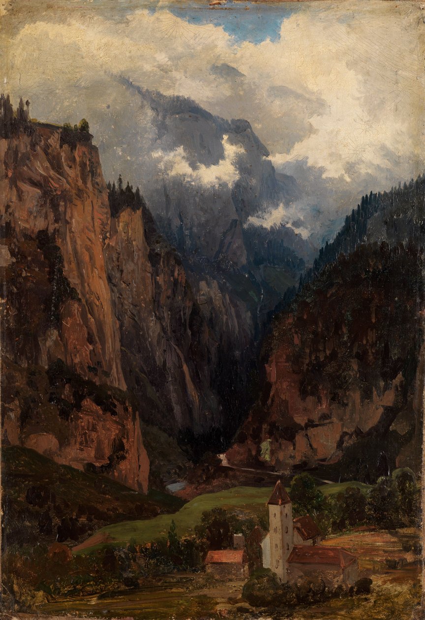 Via Mala med kirke i forgrunnen av Johann Wilhelm Schirmer