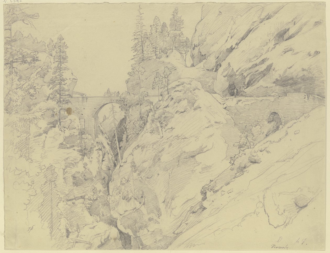 Via Mala, øverst steinbroen av Johann Wilhelm Schirmer
