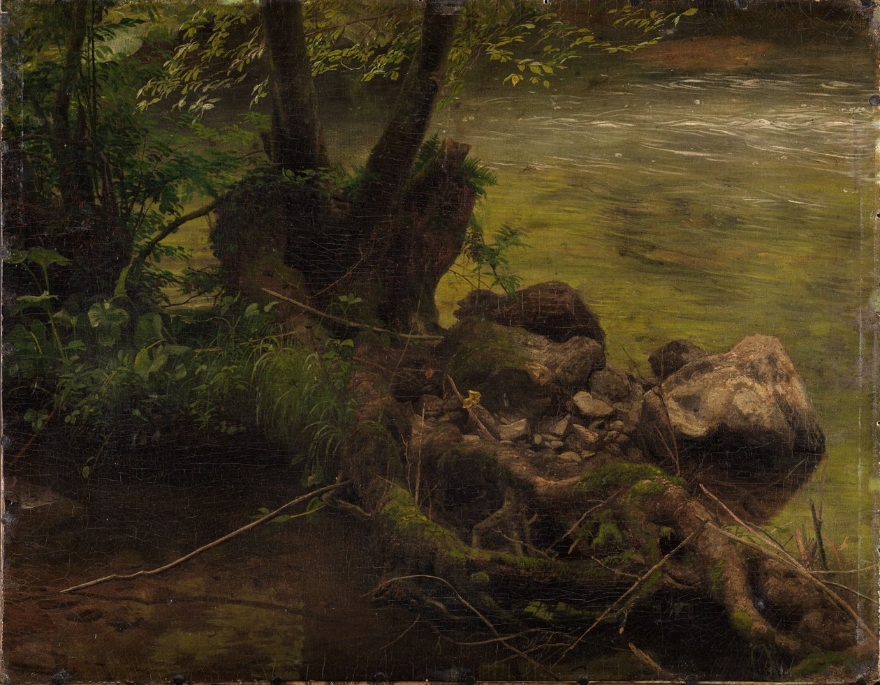 Røtter og steiner ved bekken av Johann Wilhelm Schirmer