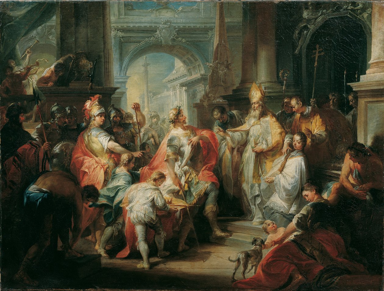 Den hellige Ambrosius nekter keiser Theodosius adgang til katedralen i Milano av Johann Wolfgang Baumgartner