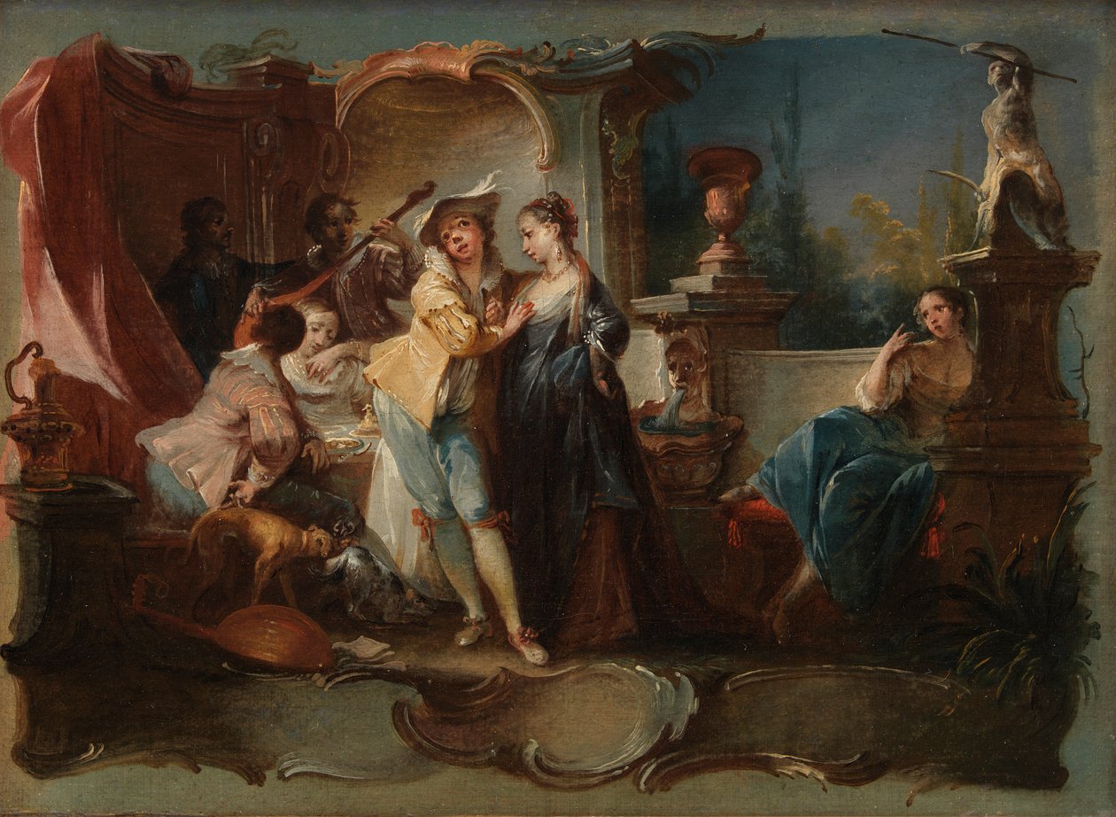 Den fortapte sønn som lever med skjøger, ca. 1750 (Olje på lerret) av Johann Wolfgang Baumgartner