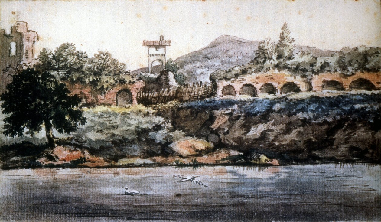 Roma - utsikt over Tiberen, akvarell av Goethe. sd. 1800-tallet. av Johann Wolfgang von Goethe