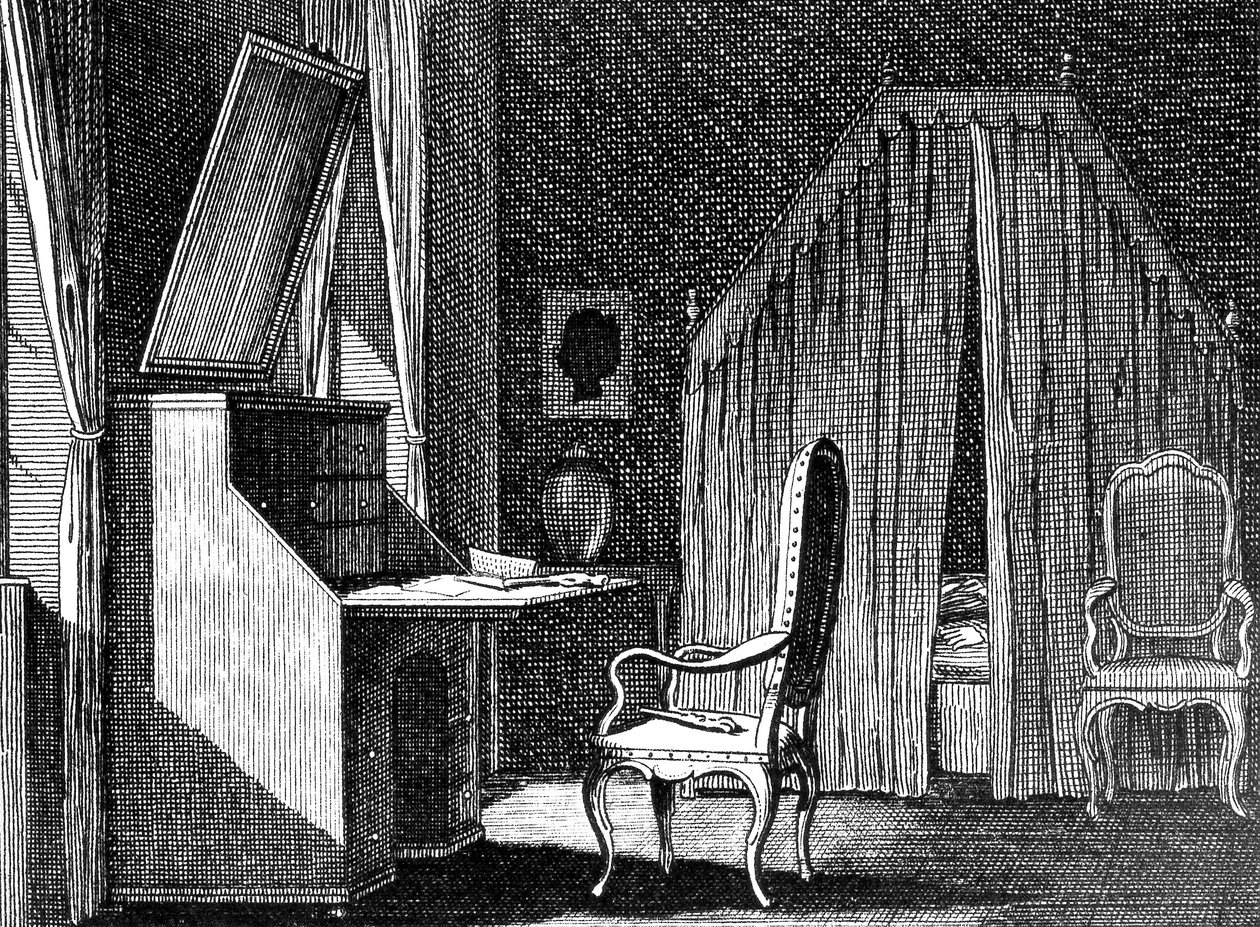 Werthers rom, illustrasjon av Daniel Chodowiecki (1726-1801), gravering inspirert av The Sorrows of Young Werther av Johann Wolfgang von Goethe (1749-1832) av Johann Wolfgang von Goethe