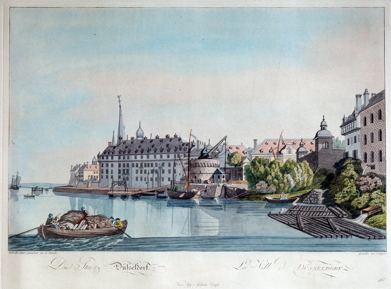 Utsikt over Düsseldorf før det franske bombardementet 6. oktober 1794, 1798. av Johann Ziegler
