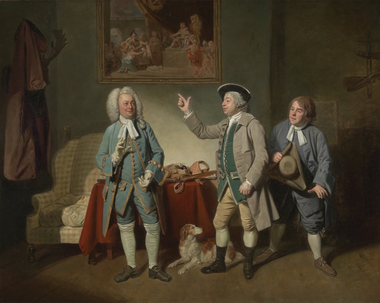 Edward Shuter, John Beard og John Dunstall i Isaac Bickerstaffes Love in a Village, 1767 av Johan Joseph Zoffany