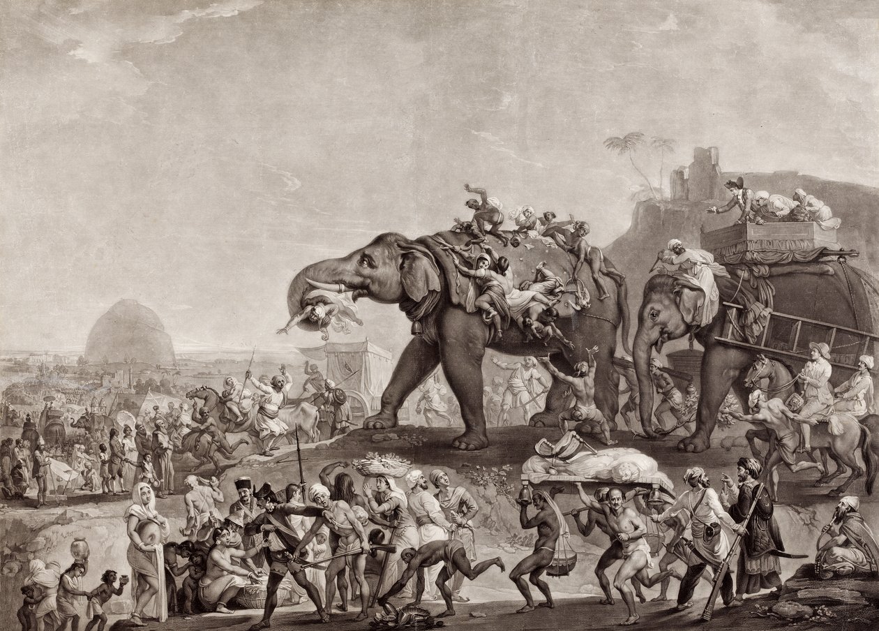 Hyderbecks ambassade til Calcutta, fra vesiren av Oude, via Patna, i år 1788, for å møte Lord Cornwallis, pub.c.1800 (mezzotint) av Johan Joseph Zoffany