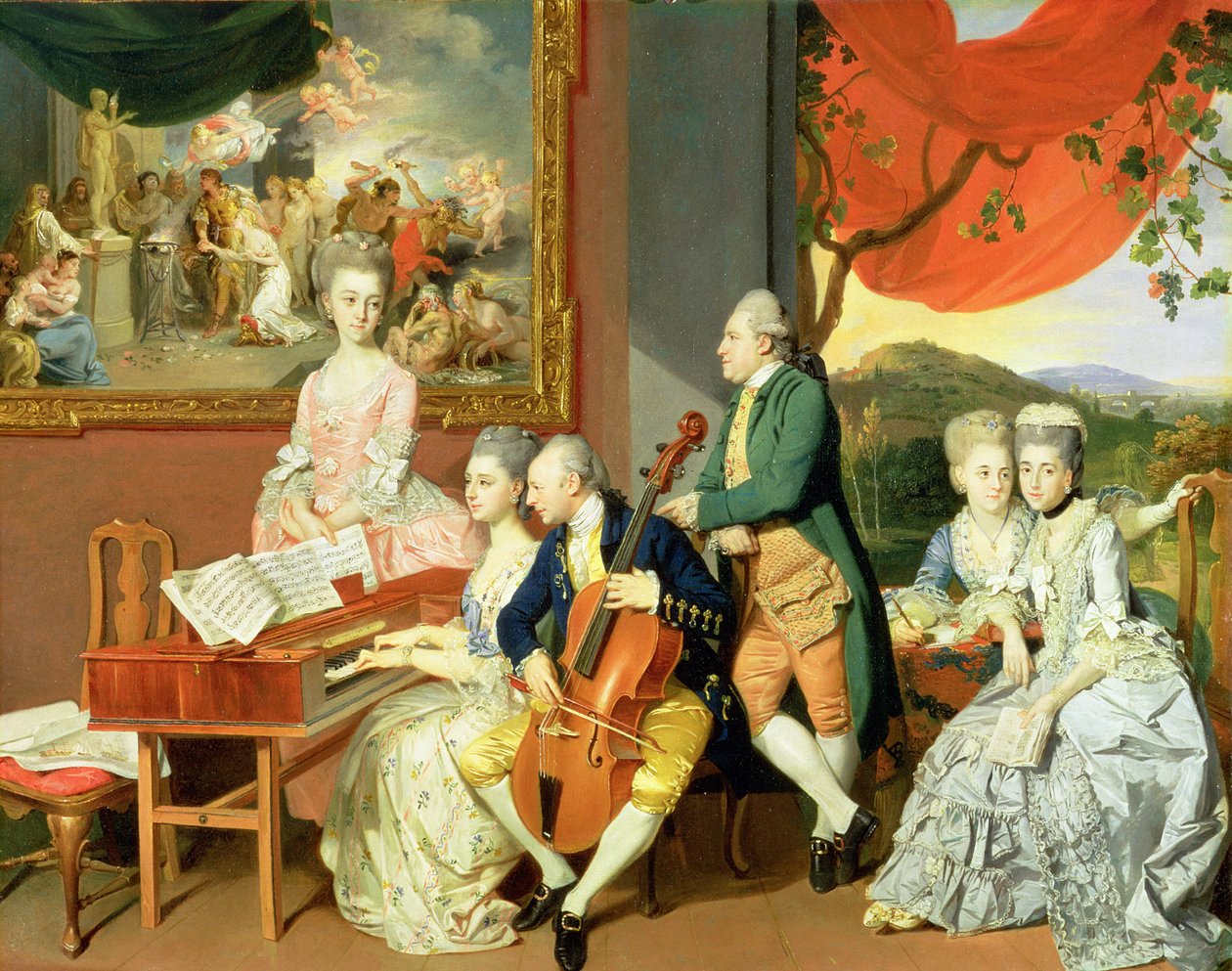 George, 3rd Earl Cowper, med familien til Charles Gore, ca. 1775 (olje på lerret) av Johann Zoffany