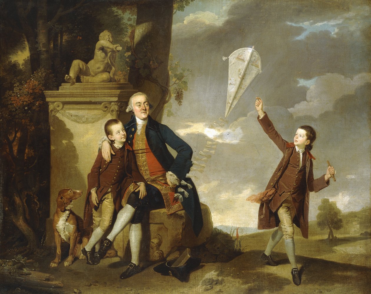 Gruppeportrett av George Fitzgerald med sønnene hans George, sett fly en drage, og Charles. Johan Zoffany av Johan Joseph Zoffany